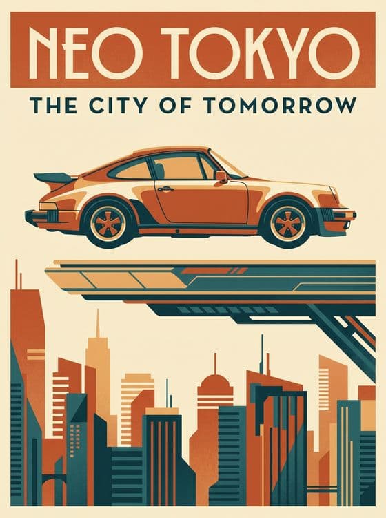 Neo Tokyo City of Tomorrow Porsche Poster