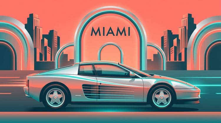 Miami Horizon: Silver Ferrari Testarossa