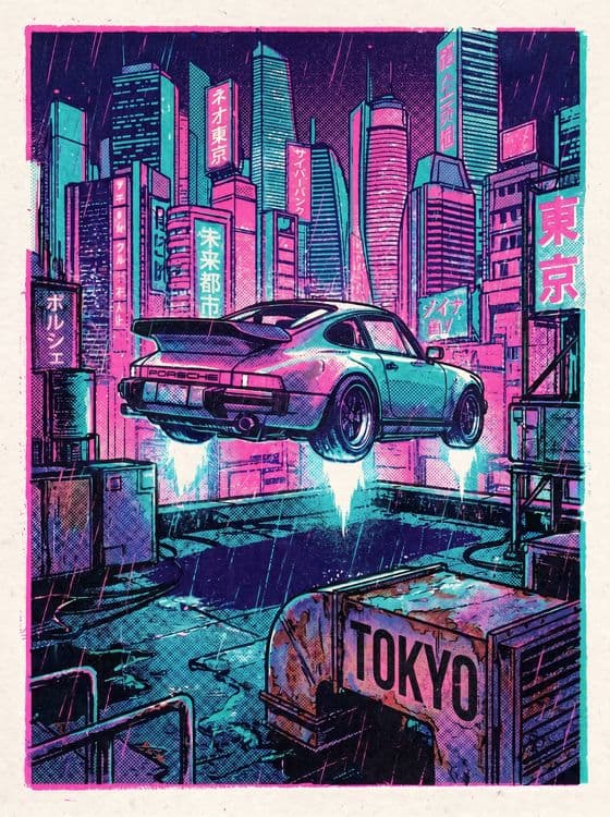 Rainy Neo-Tokyo Takeoff: Porsche 911 Hovercar