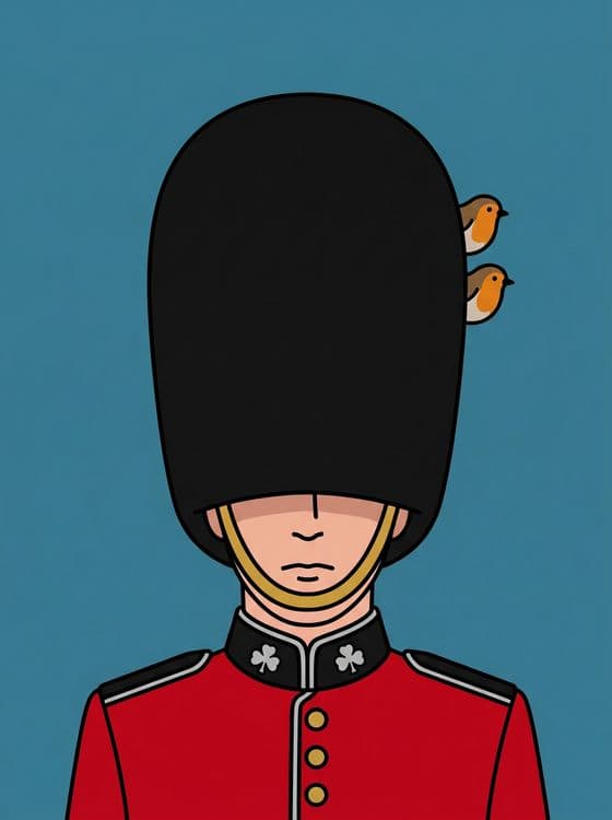 Royal Nest: Minimalist British Guard with Robins