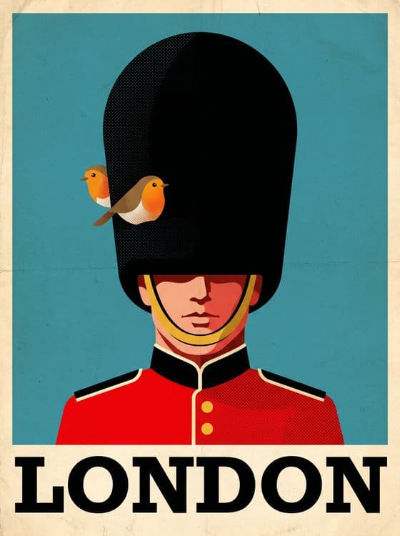 London Retro Poster: Classic Guard and Robins