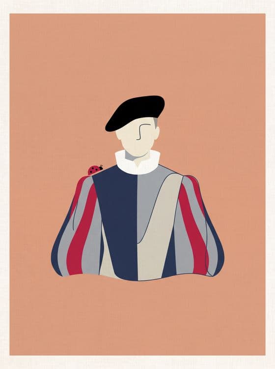 The Guard's Ladybug: Minimalist Swiss Guard Art