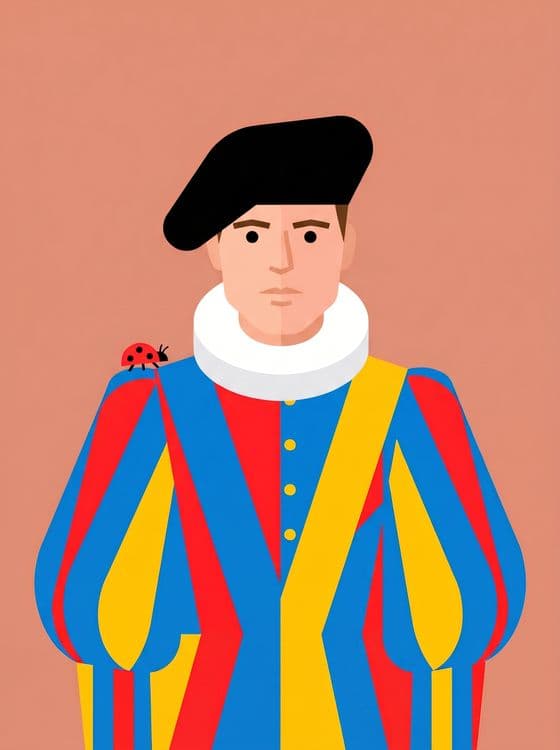 The Guard's Ladybug: Minimalist Swiss Guard Art