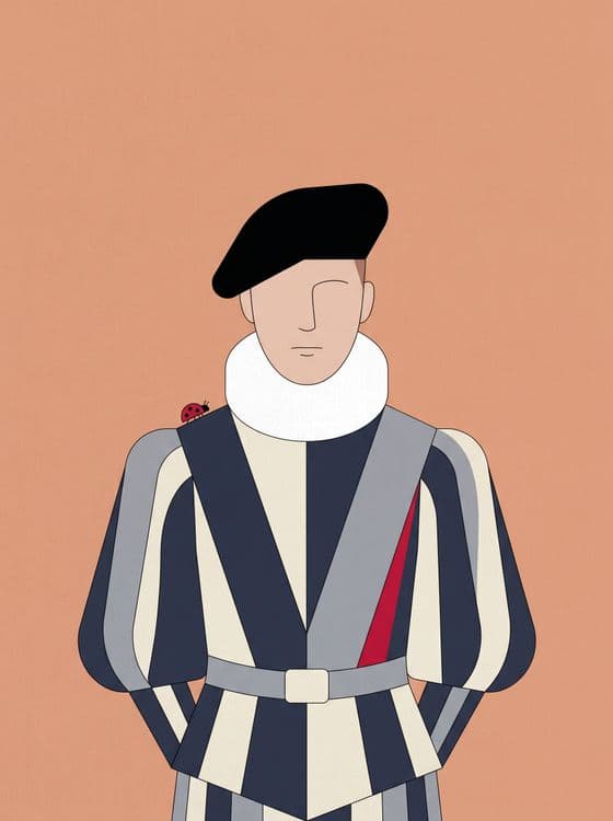 The Guard's Ladybug: Minimalist Swiss Guard Art