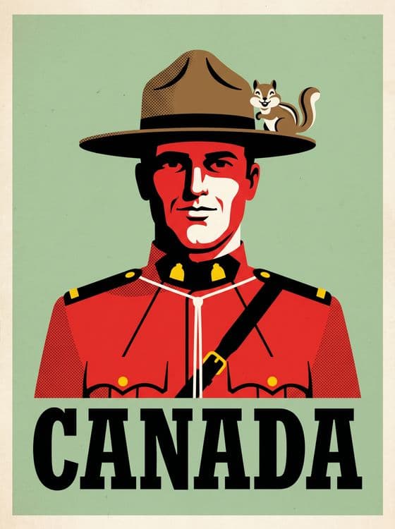 Canada Retro Poster: Classic Mountie and Chipmunk