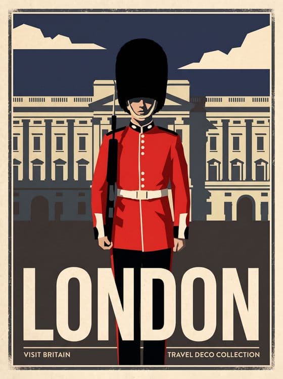 London Art Deco Poster: Royal Guard at Buckingham Palace