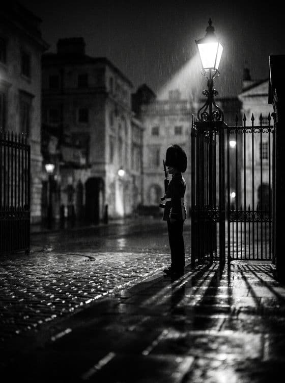 Midnight Sentinel: London Guard in the Rain