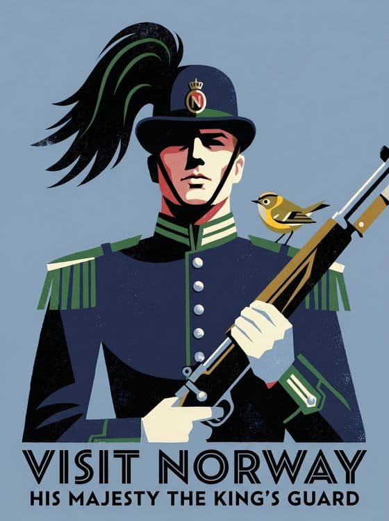 Visit Norway Retro Poster: His Majesty's King's Guard