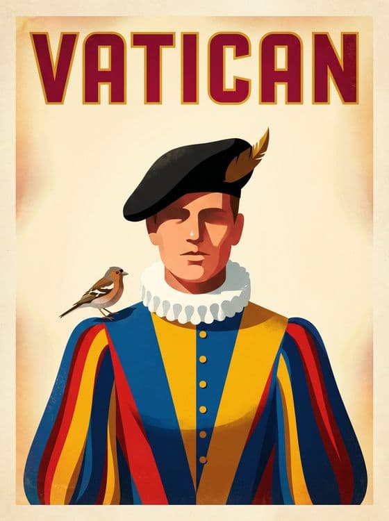 Vatican Retro Poster: Swiss Guard and Chaffinch