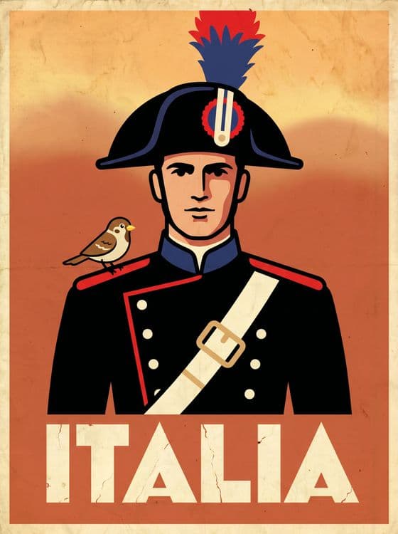 Italy Retro Poster: Classic Carabinier and Sparrow