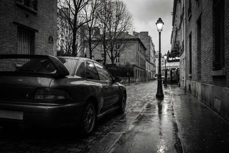 Rainy Paris - Subaru Impreza 22B STi at Café de Flore