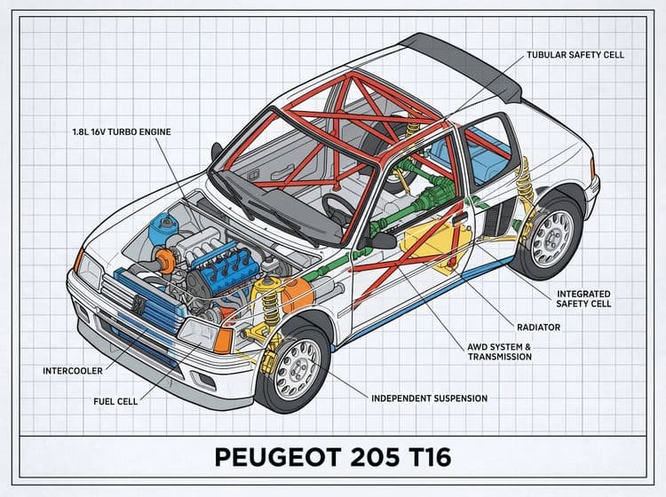 Peugeot 205 T16 - Exploded Cutaway Technical Poster