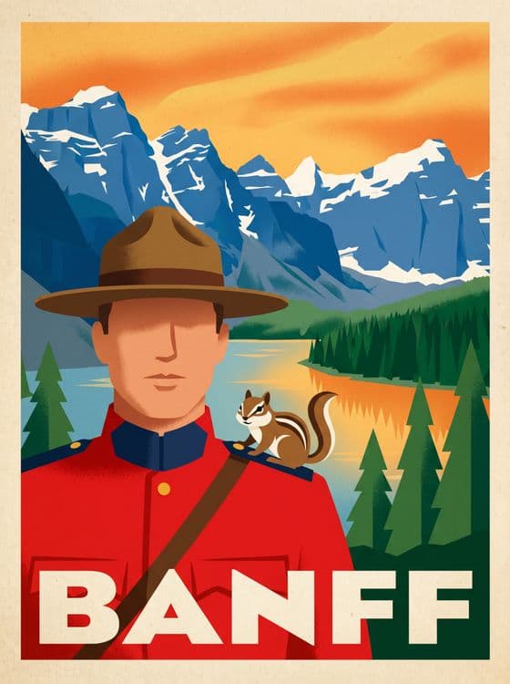 Banff Sunset - Canadian Mountie Retro Travel Poster