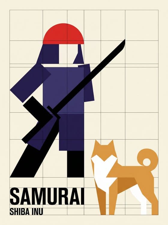 Samurai & Shiba Inu - Avant-Garde Constructivist Poster