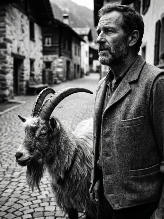 Alpine Companions - Black and White Swiss Villager Portrait