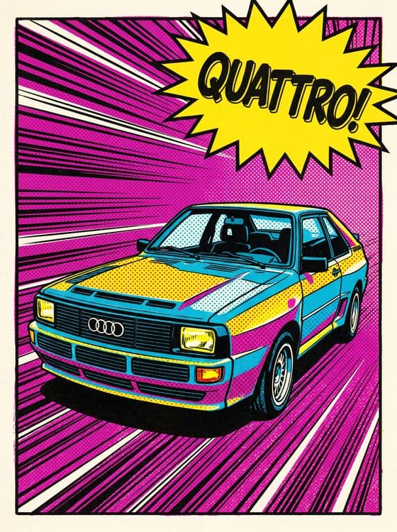 Audi Quattro Comic Book Pop Art Poster
