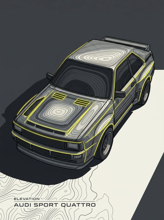 Audi Sport Quattro Neon Topographic Elevation Art