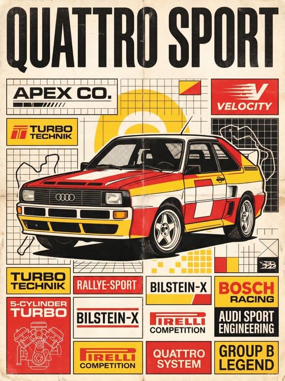 Audi Quattro Sport Group B Vintage Collage Poster