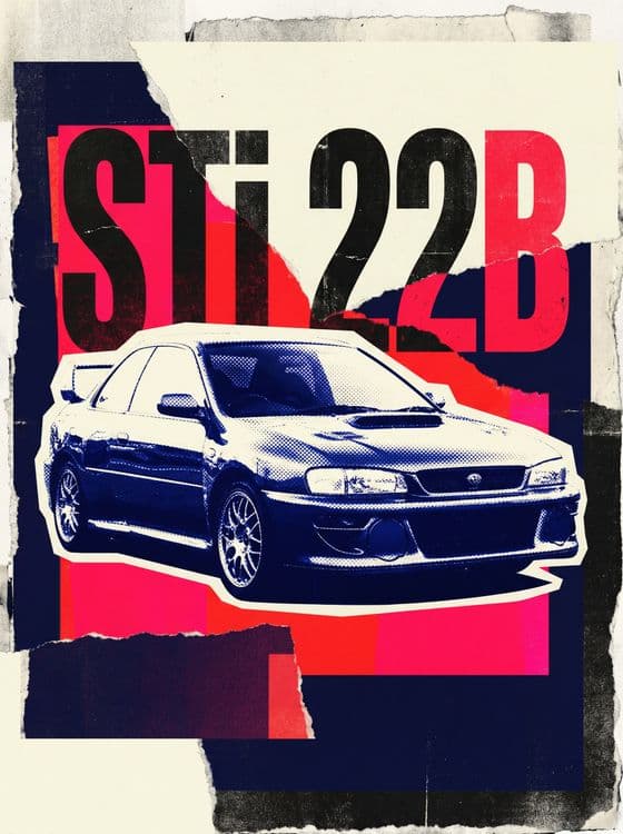 Subaru Impreza WRX STi 22B Vintage Collage Poster