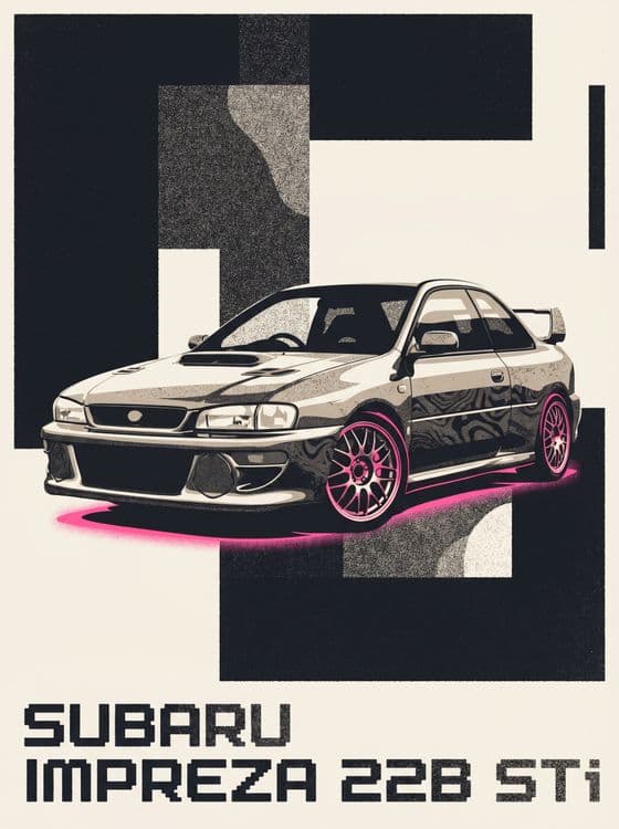 Subaru Impreza 22B STi Brutalist Neon Graphic Poster