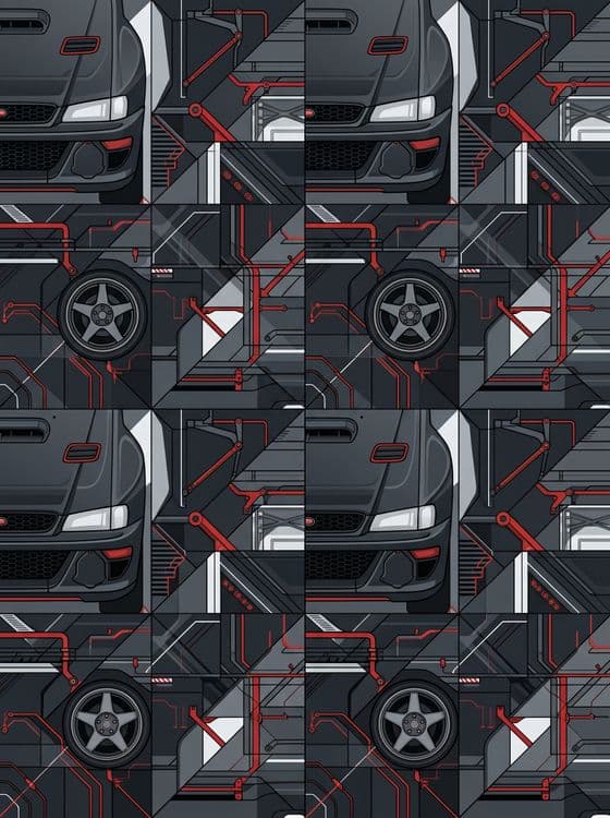 Subaru Impreza Cyberpunk Mecha Seamless Pattern Art