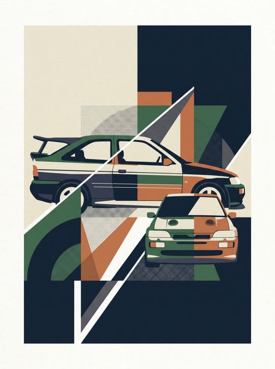 Ford Escort Cosworth Retro Geometric Abstract Poster