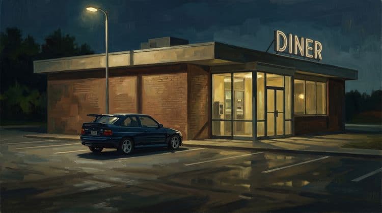 Ford Escort Cosworth Retro Diner at Night Painting