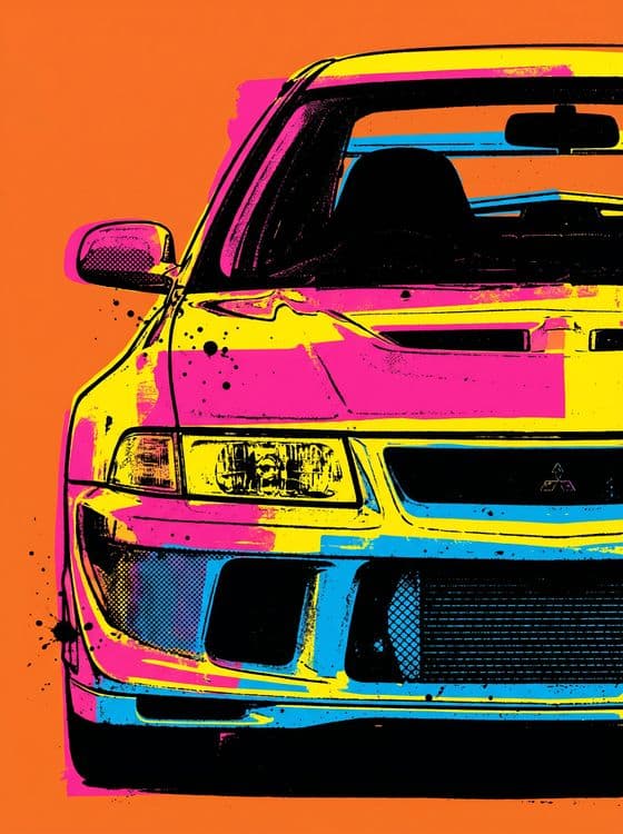 Mitsubishi Lancer Evolution Neon Pop Art Poster