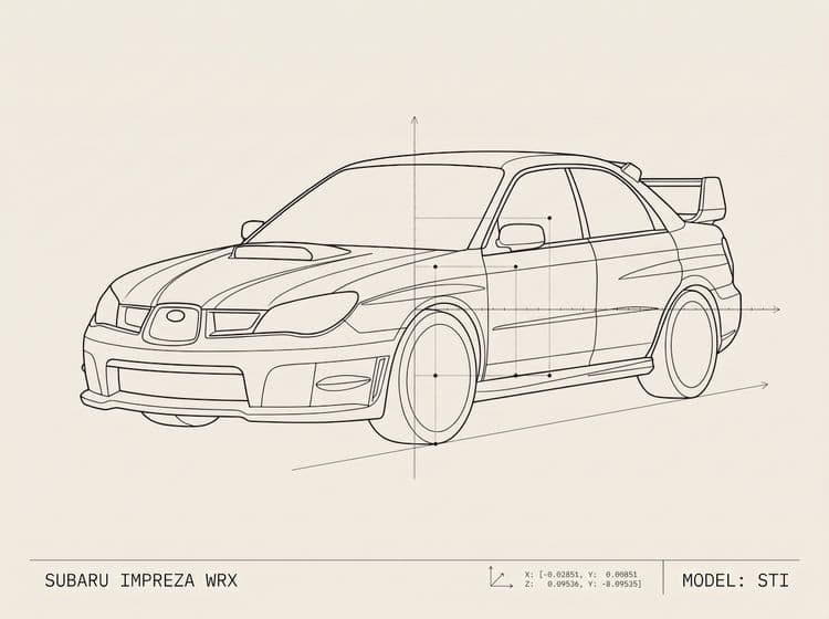 Subaru Impreza WRX STi Technical Drawing Poster