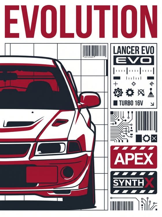Mitsubishi Lancer Evolution Vintage Technical Collage Poster
