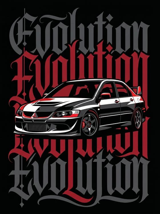 Mitsubishi Lancer Evolution Blackletter Graphic Poster