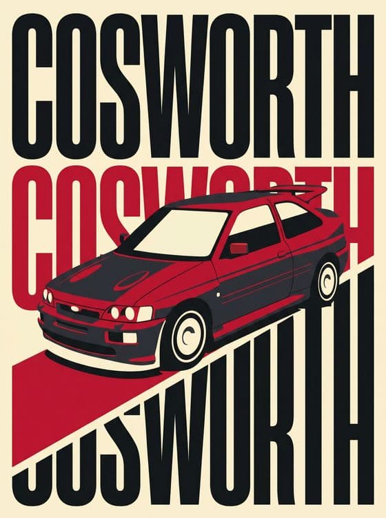 Ford Escort RS Cosworth Bold Red Typography Poster