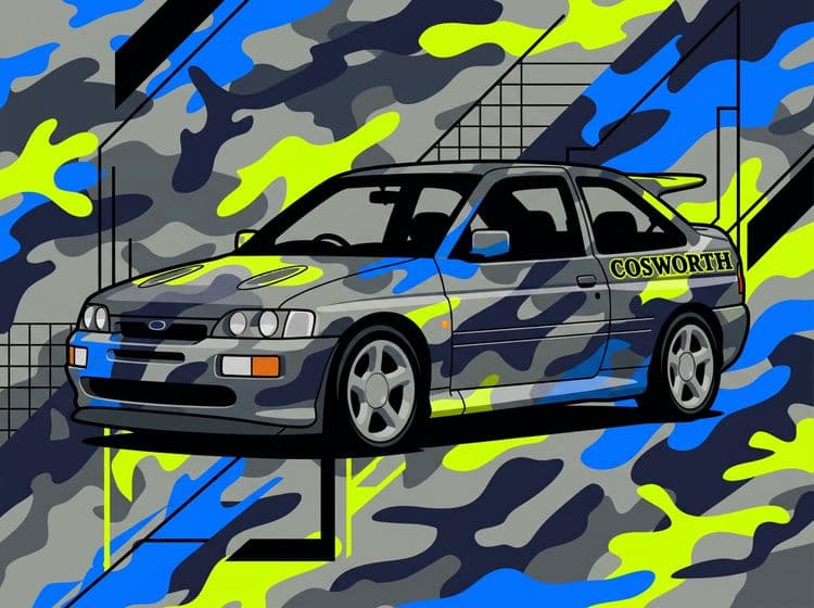 Ford Escort RS Cosworth Camouflage Wave Poster