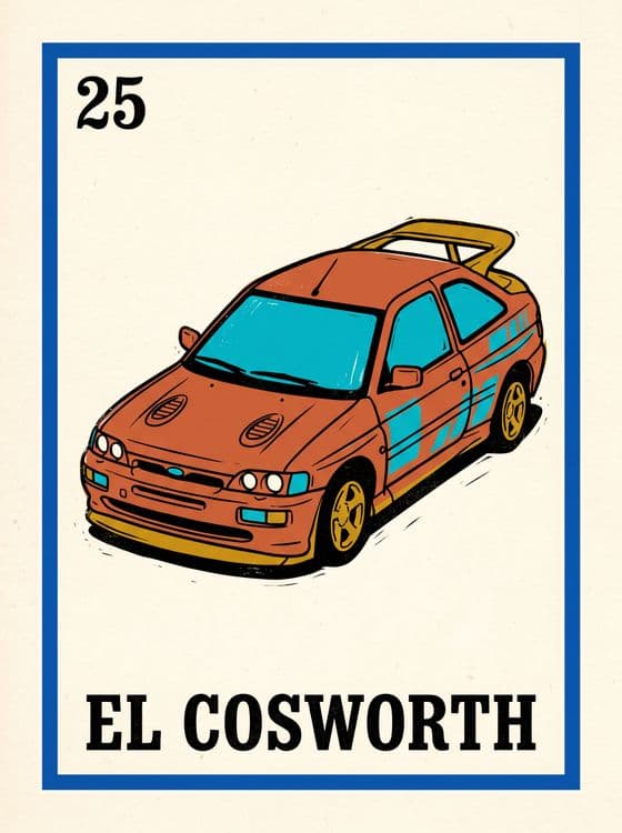 Ford Escort RS Cosworth Loteria Card Poster
