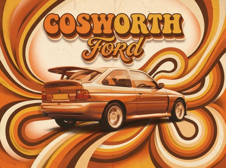 Ford Escort Cosworth 70s Psychedelic Liquid Art Poster
