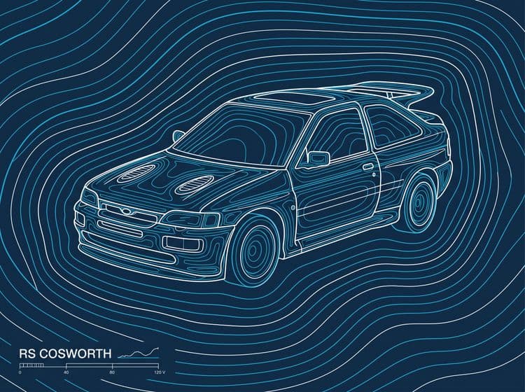 Ford Escort RS Cosworth Topographic Elevation Art