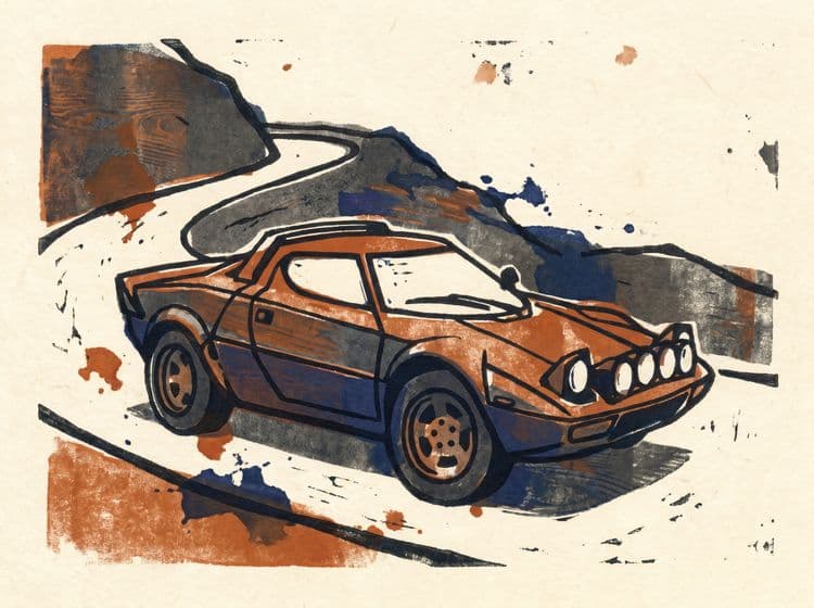 Lancia Stratos Mountain Block Print