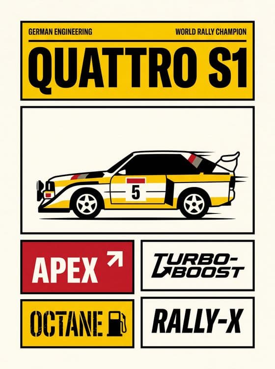 Audi Quattro S1 Typographic Retro Art