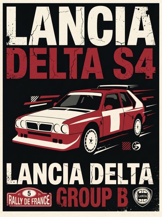 Lancia Delta S4 France Rally Retro Art