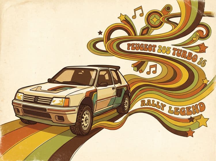 Peugeot 205 Turbo 16 Retro 70s Art