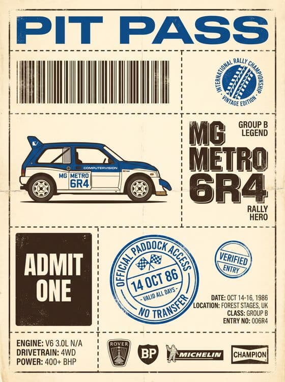 MG Metro 6R4 Vintage Pit Pass Art