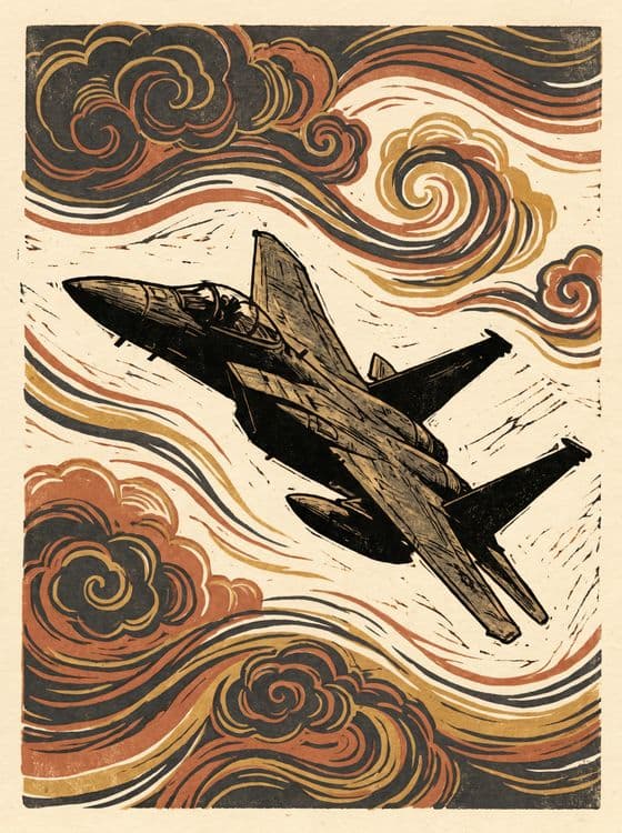 Ukiyo-e F-15 Eagle Woodcut