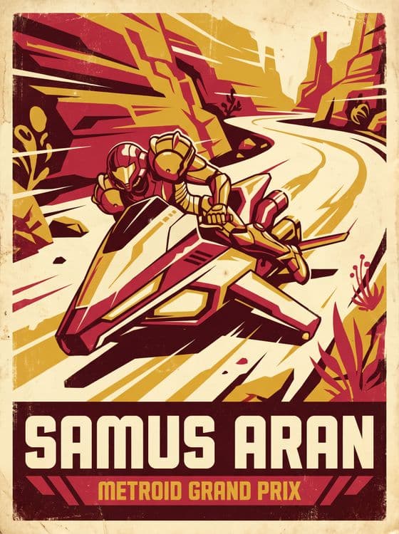 Samus Aran Metroid Grand Prix Retro Poster