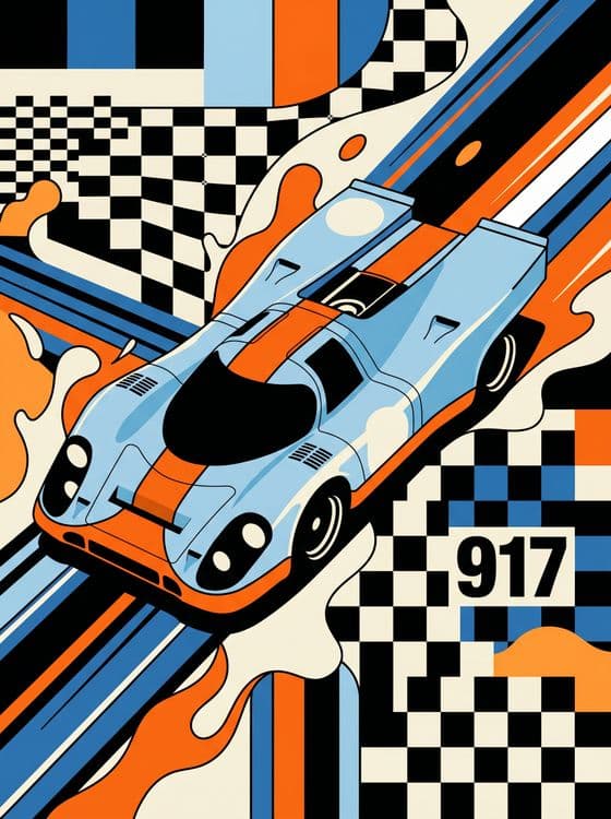 Porsche 917 Gulf Abstract Geometric Flat Art