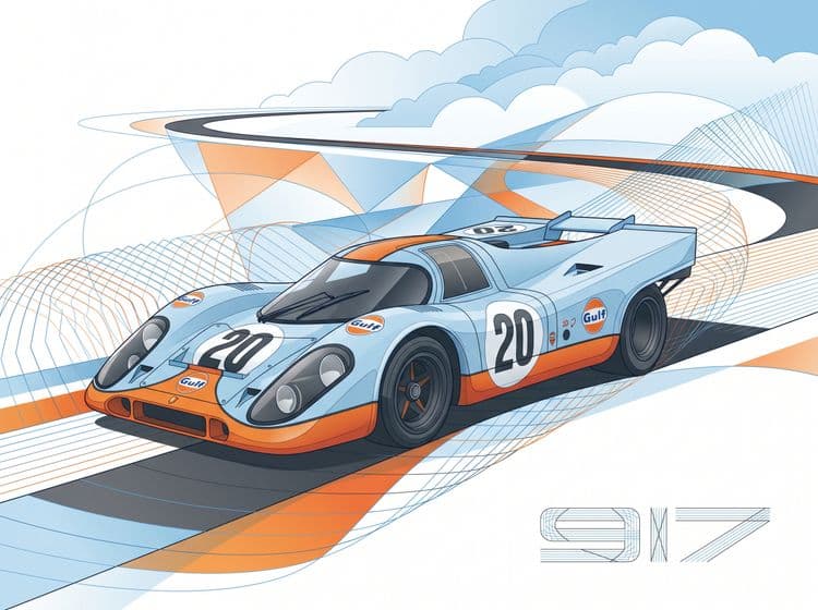 Porsche 917 Gulf Livery Wireframe Vector