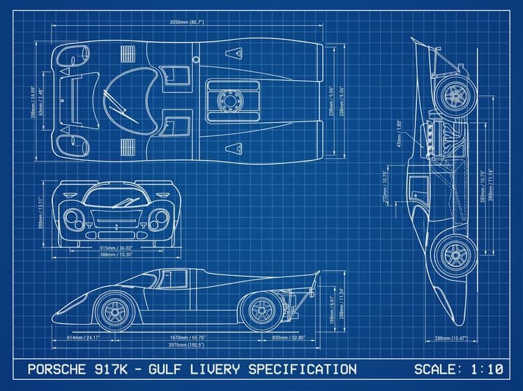 Porsche 917K Gulf Livery Technical Blueprint