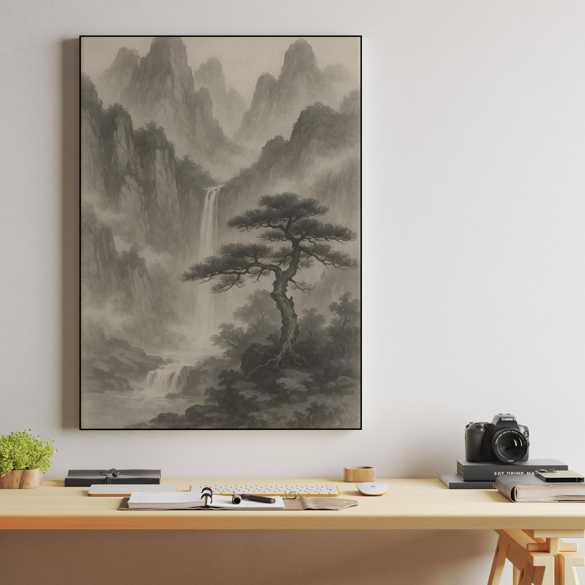 Ancient Pine and Misty Peaks