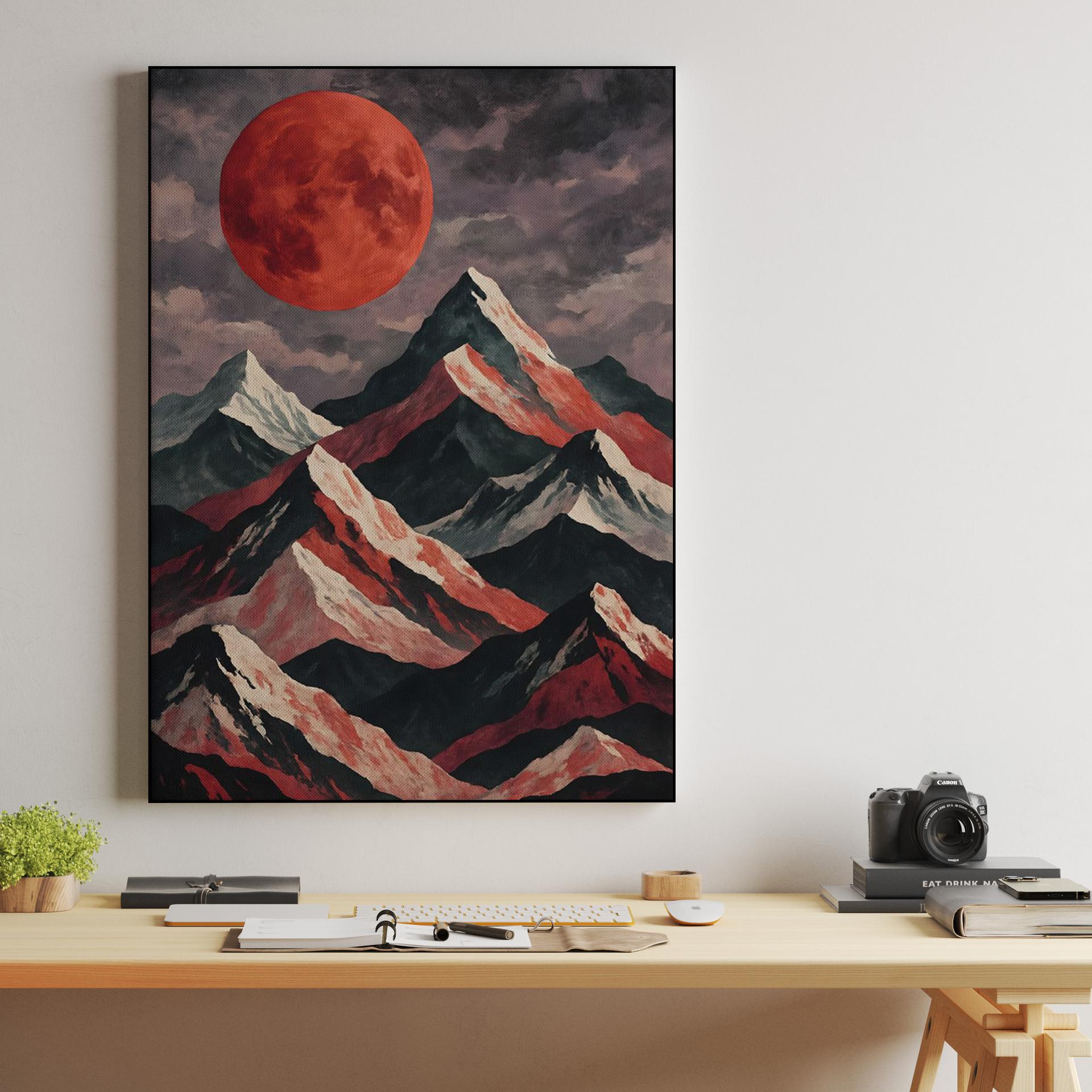 Blood Moon Rising Over Jagged Mountains