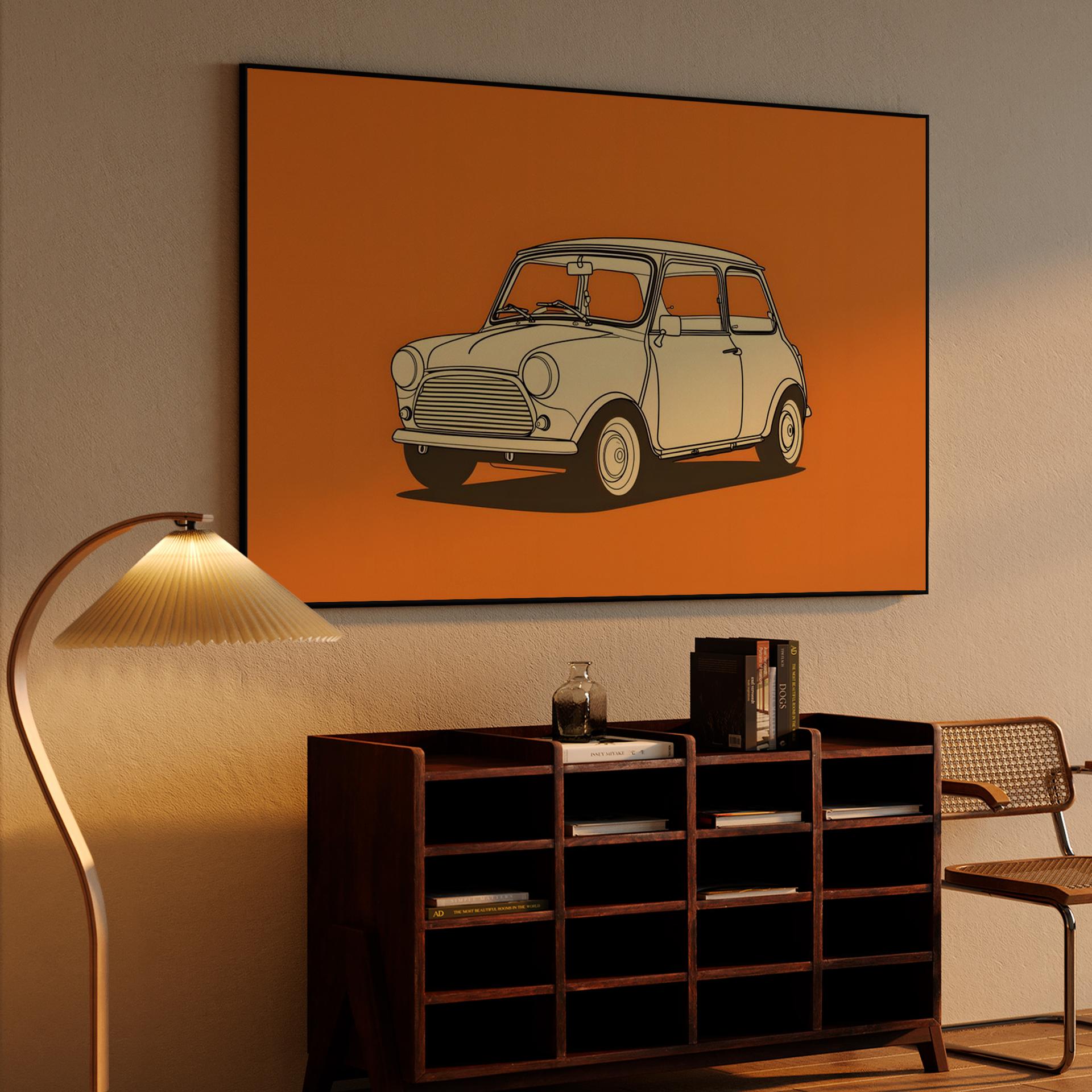 Classic Mini Cooper Orange Illustration