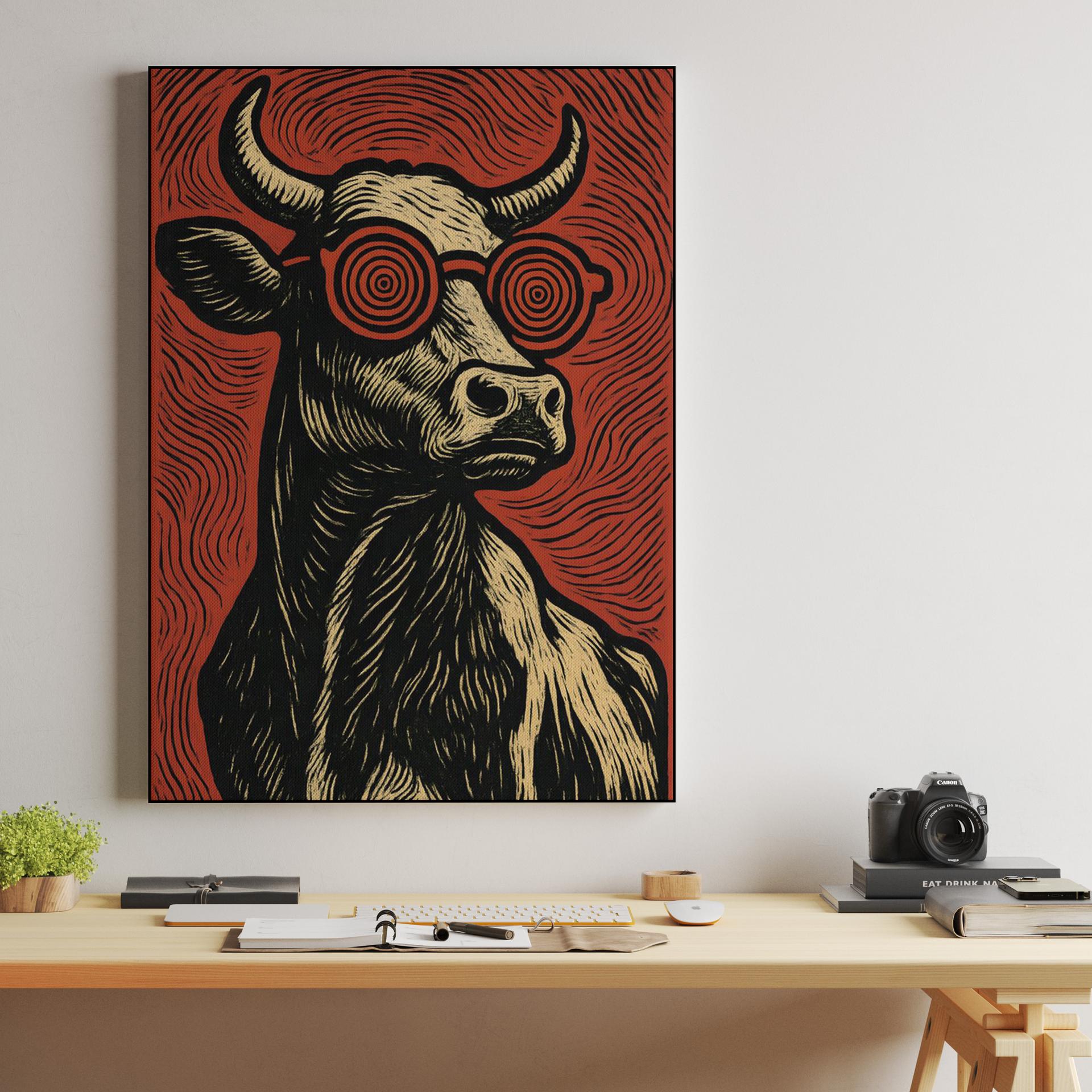 Hypnotic Cow Woodcut